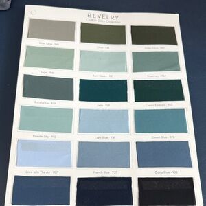 Birdy Grey, Azazie, Revelry swatches blues/greens